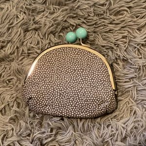 Thirty-one brand- Gray & white change purse, style wallet, with aqua blue clasp.